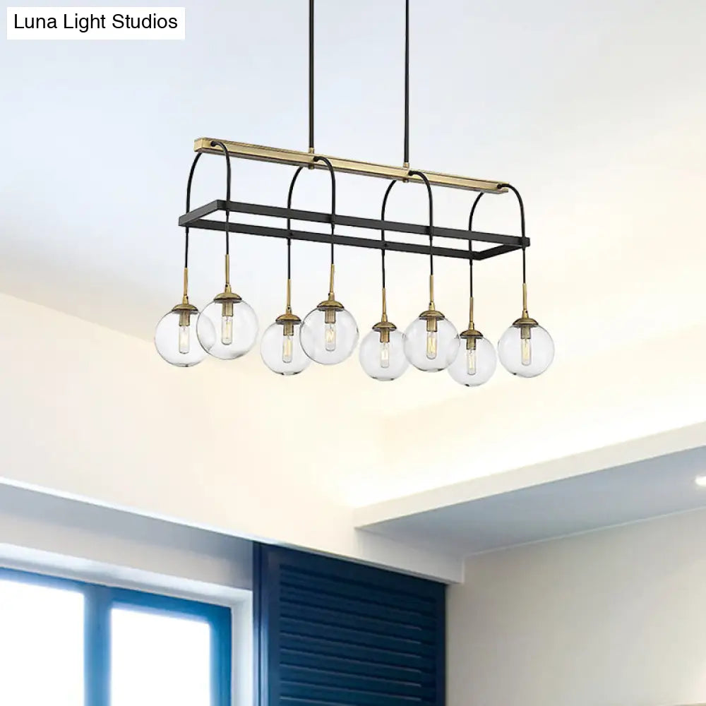 DecorBites™ Minimalist Arch Island Pendant – Clear Glass, 8 Bulbs Hanging Light in Black and Gold
