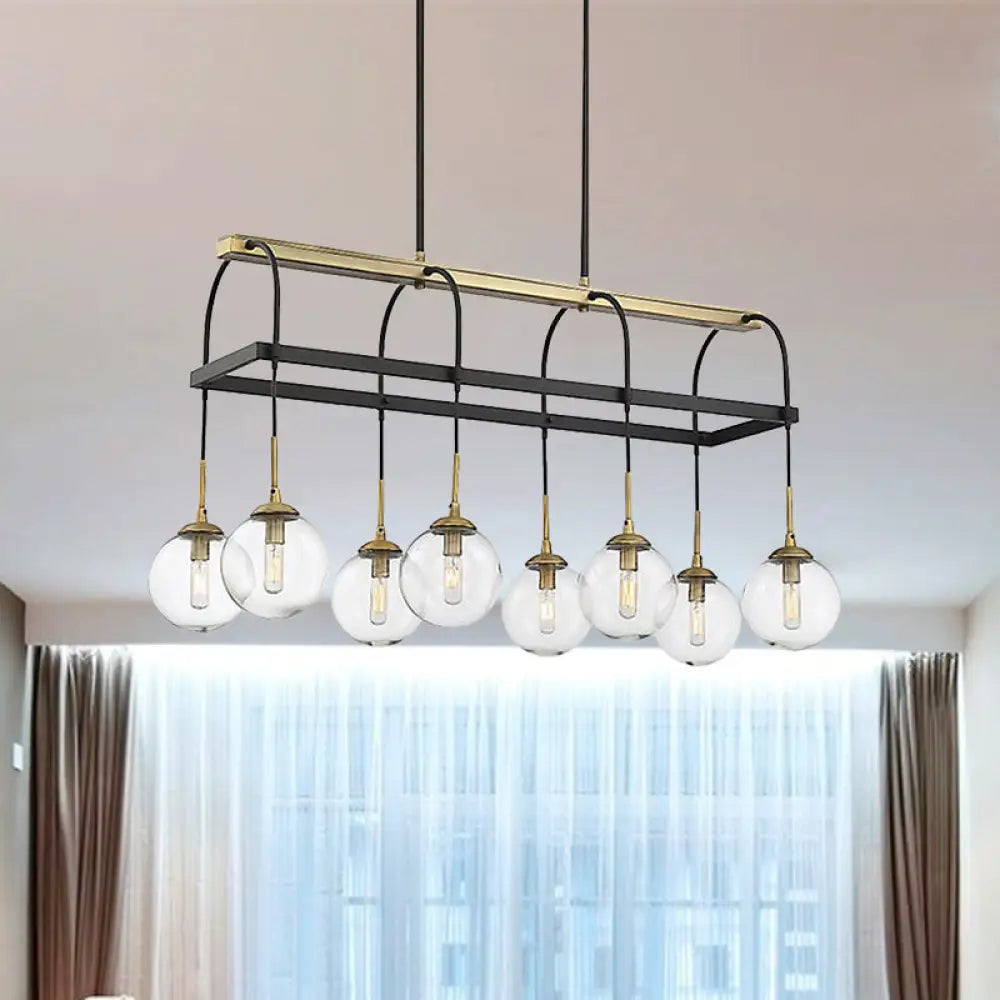 DecorBites™ Minimalist Arch Island Pendant – Clear Glass, 8 Bulbs Hanging Light in Black and Gold