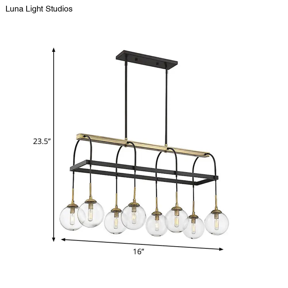 DecorBites™ Minimalist Arch Island Pendant – Clear Glass, 8 Bulbs Hanging Light in Black and Gold