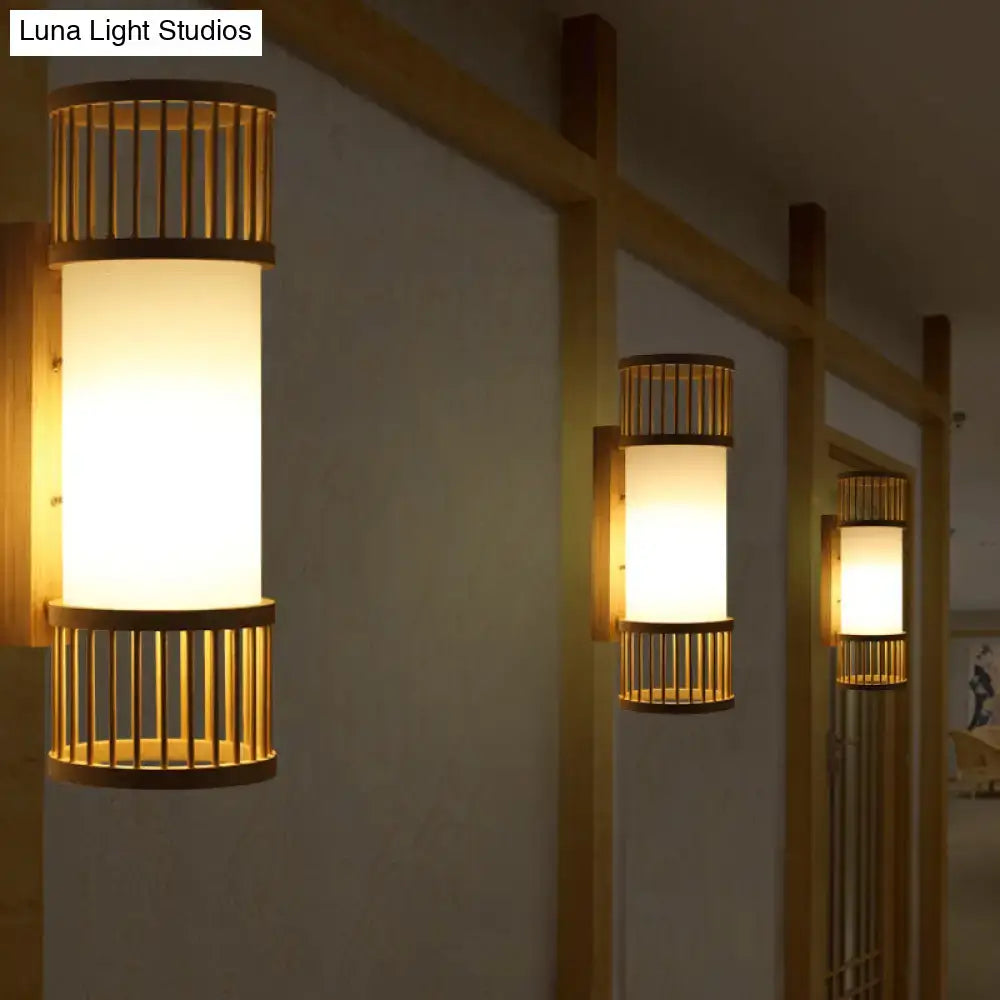 Minimalist bamboo cylinder shade wall sconce for stairway wall lamp