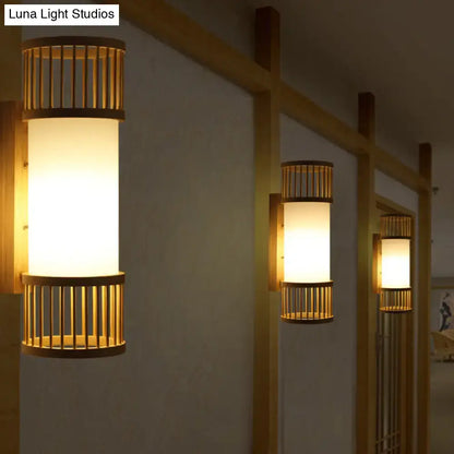 Minimalist bamboo cylinder shade wall sconce for stairway wall lamp