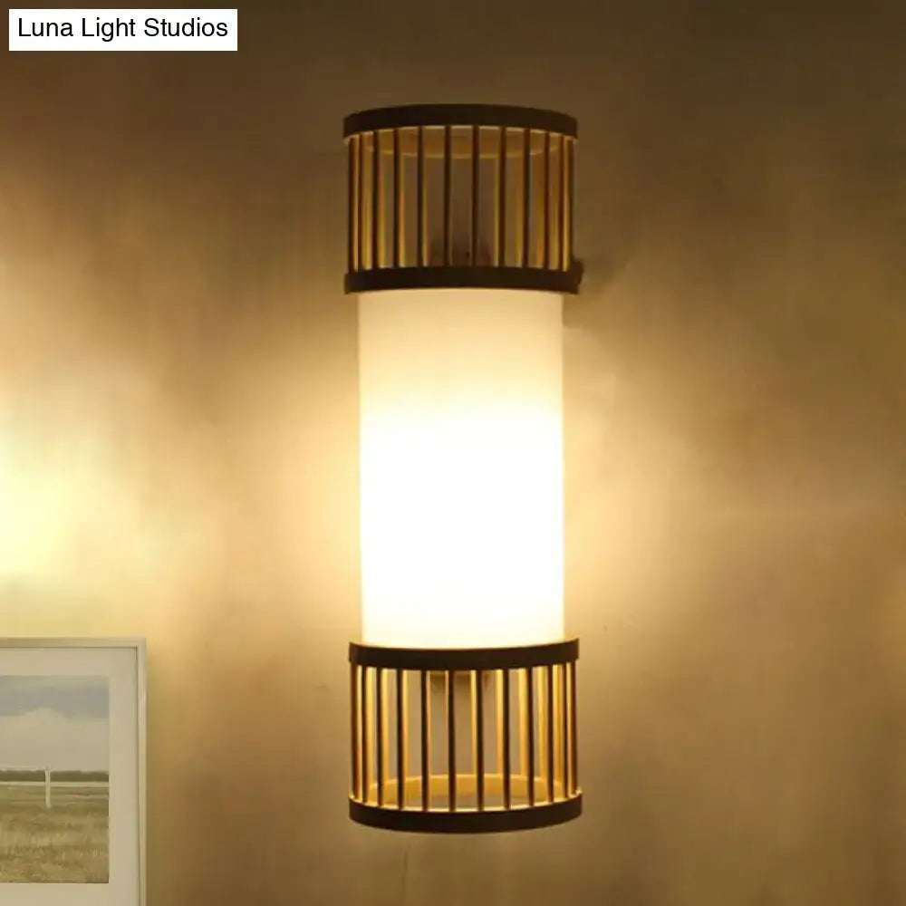 Minimalist bamboo cylinder shade wall sconce for stairway wall lamp