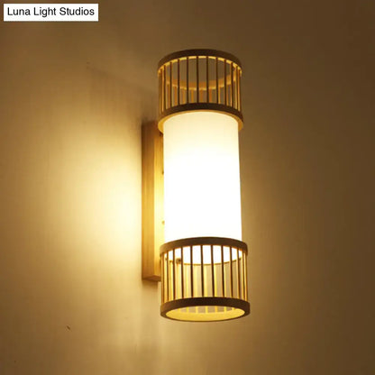 Minimalist bamboo cylinder shade wall sconce for stairway wall lamp