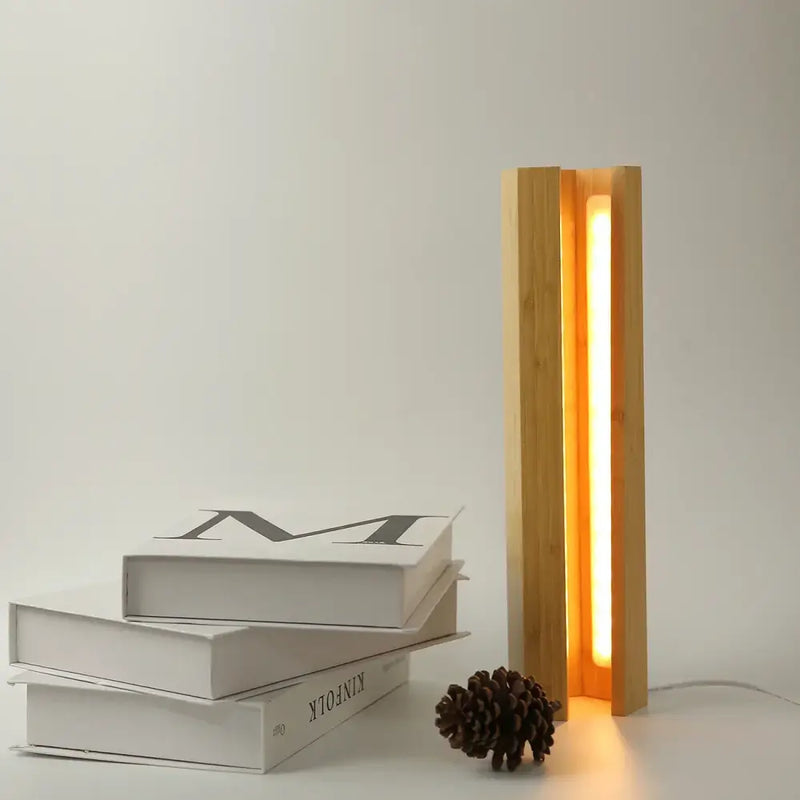 Minimalist bamboo pentagonal led desk lamp for bedroom reading