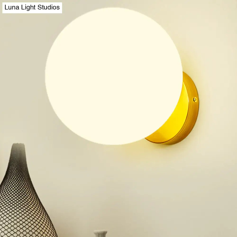 DecorBites™ Minimalist Bedside Sconce Light with White Glass Ball and Gold Wall Mount