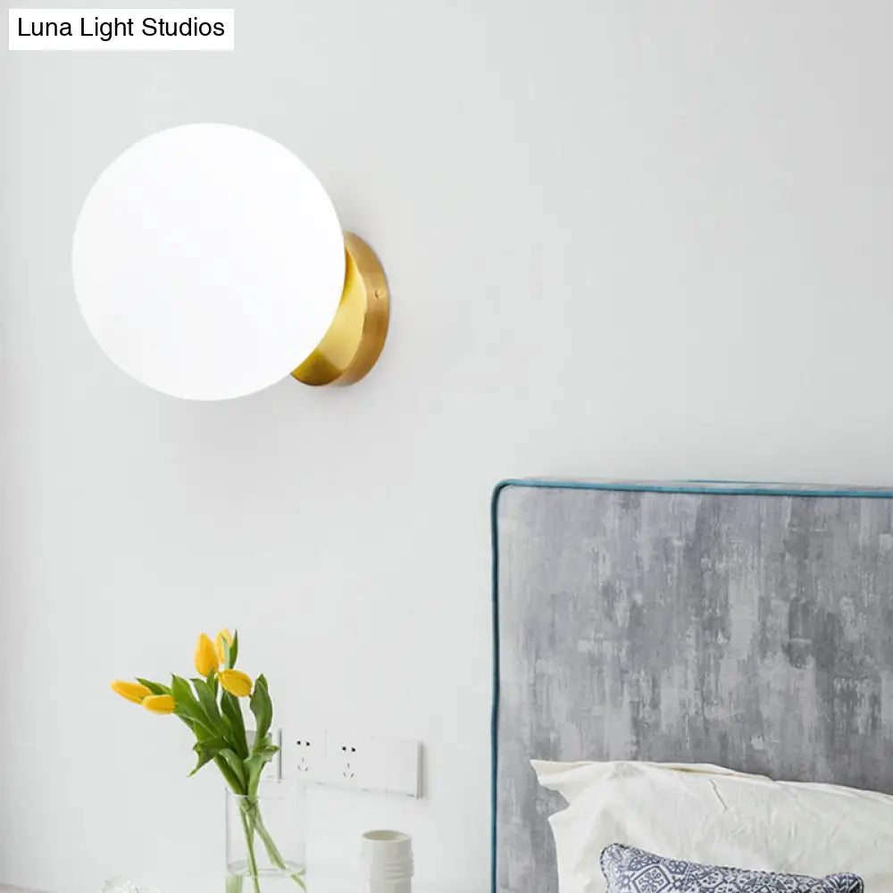 DecorBites™ Minimalist Bedside Sconce Light with White Glass Ball and Gold Wall Mount