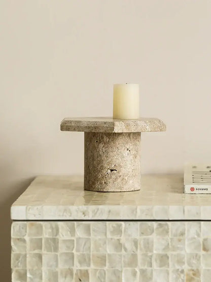 Minimalist beige brown travertine hexagon serving tray dining room