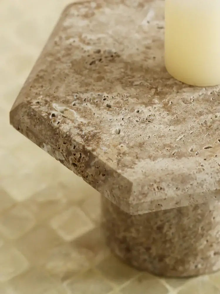 Minimalist beige brown travertine hexagon serving tray dining room