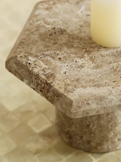 Minimalist beige brown travertine hexagon serving tray dining room