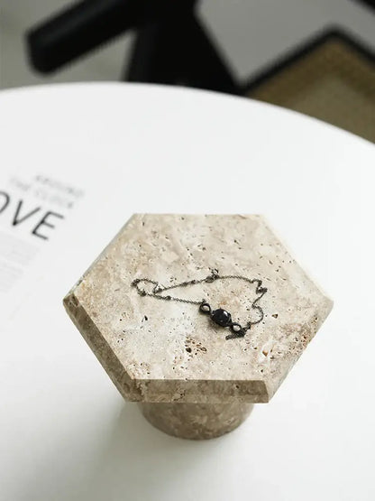 Minimalist beige brown travertine hexagon serving tray dining room