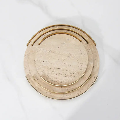 Minimalist beige brown travertine marble tray for dining room decor