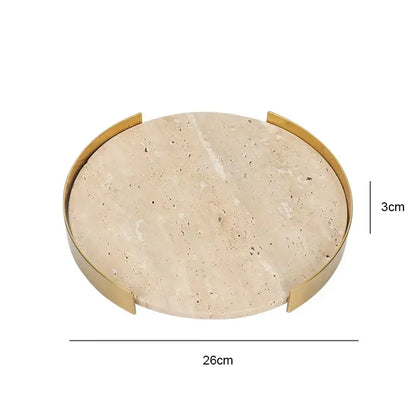 Minimalist beige brown travertine marble tray for dining room decor