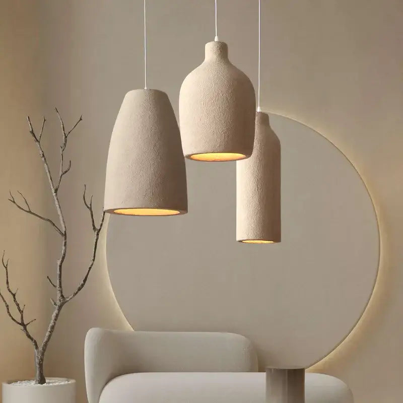 Minimalist beige cement chandelier light for living room