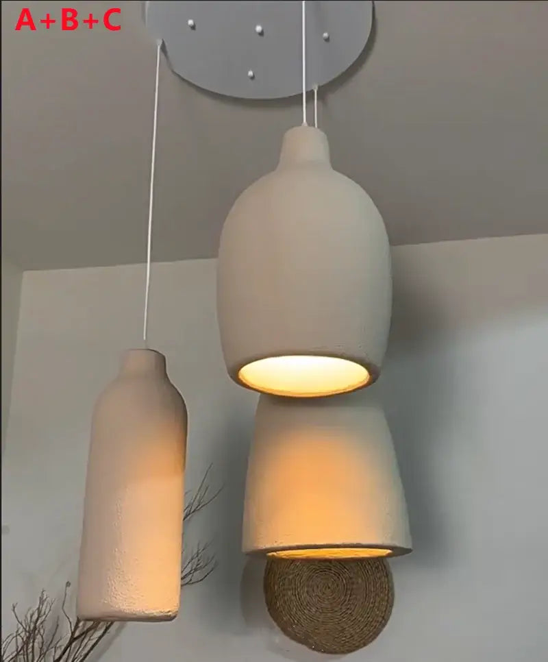Minimalist beige cement chandelier light for living room