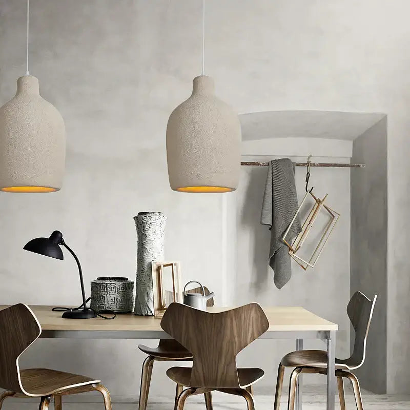 Minimalist beige cement chandelier light for living room