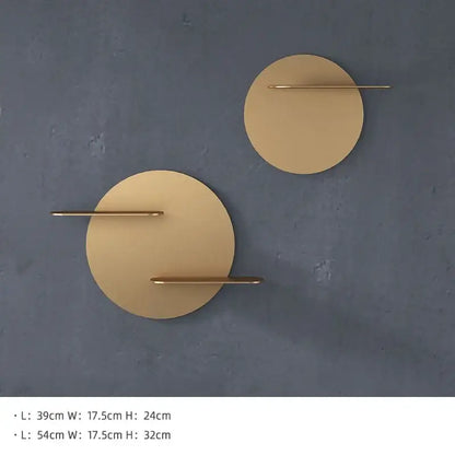 Minimalist beige round metal wall storage shelf for living room