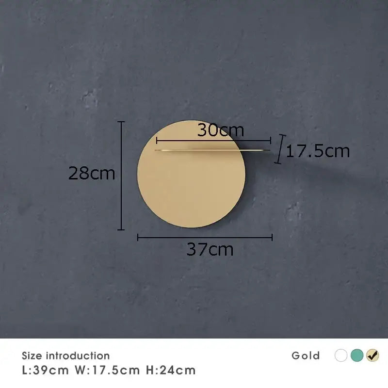Minimalist beige round metal wall storage shelf for living room