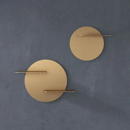 Minimalist beige round metal wall storage shelf for living room