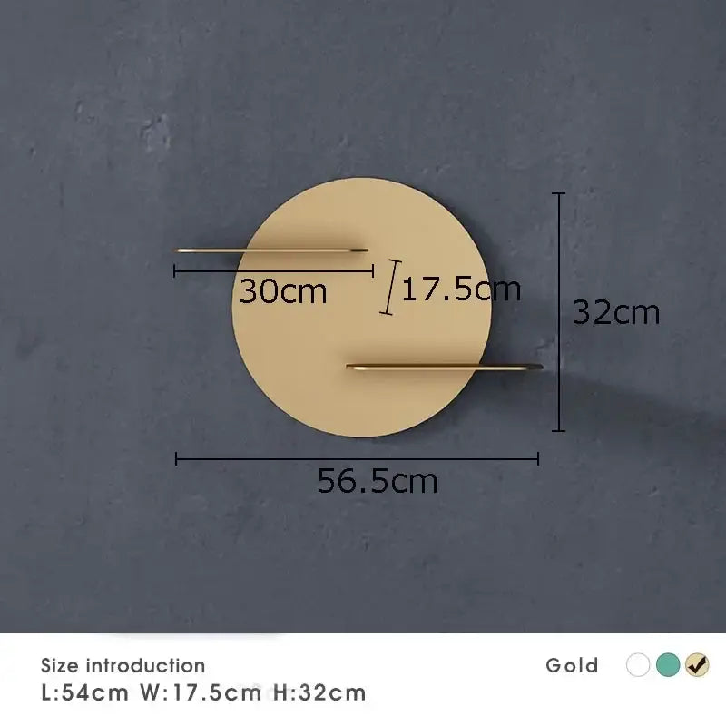 Minimalist beige round metal wall storage shelf for living room