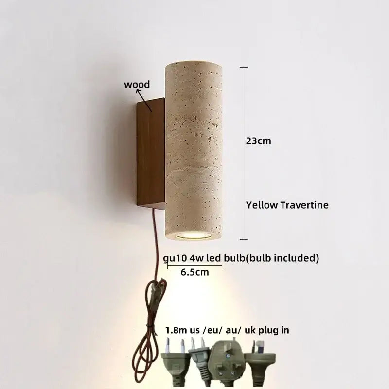Minimalist beige travertine led wall lights bedroom stone clock
