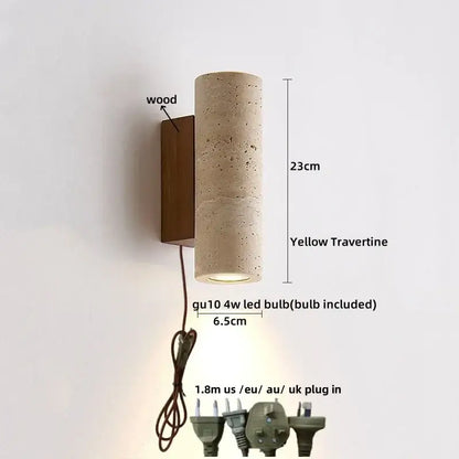 Minimalist beige travertine led wall lights bedroom stone clock