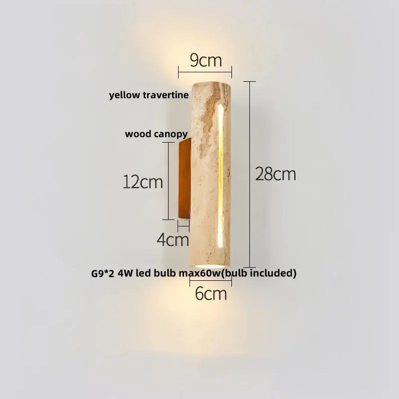 Minimalist beige travertine led wall lights bedroom stone clock