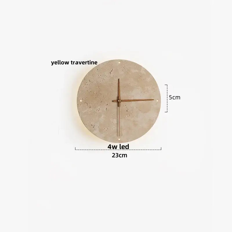 Minimalist beige travertine led wall lights bedroom stone clock