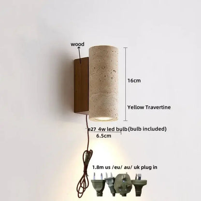 Minimalist beige travertine led wall lights bedroom stone clock