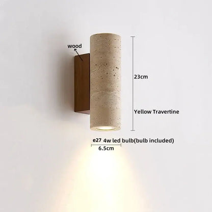 Minimalist beige travertine led wall lights bedroom stone clock