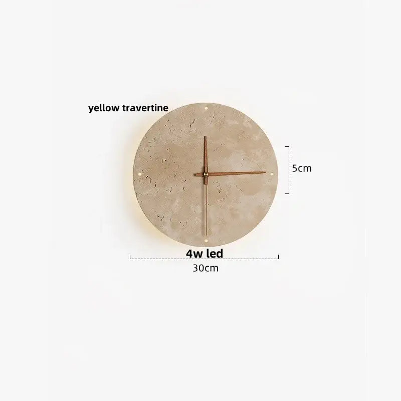 Minimalist beige travertine led wall lights bedroom stone clock
