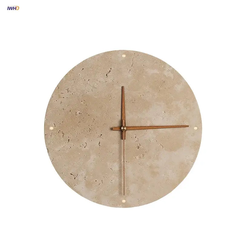 Minimalist beige travertine led wall lights bedroom stone clock