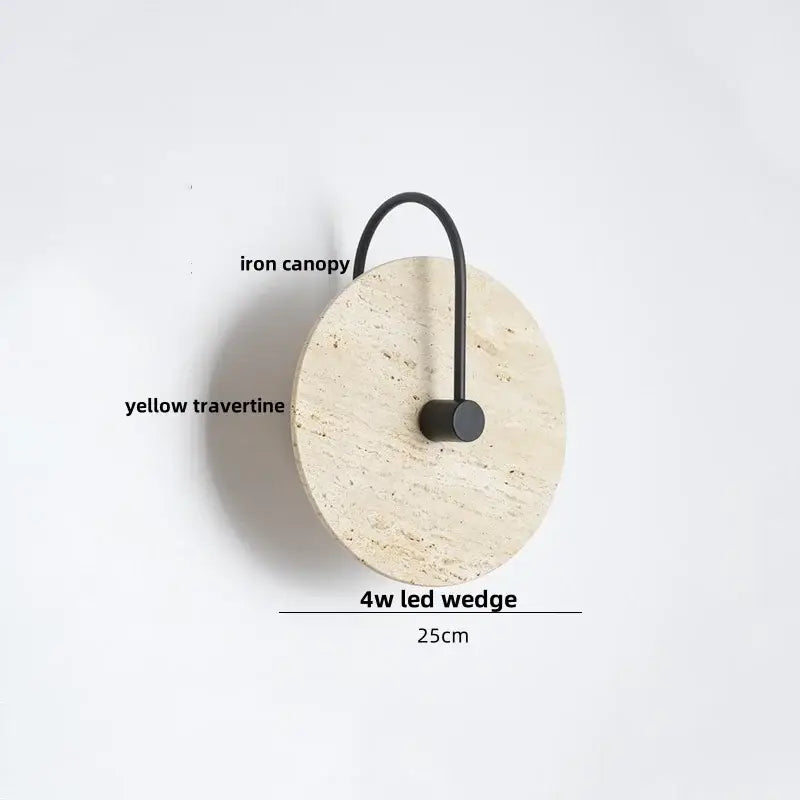 Minimalist beige travertine led wall lights bedroom stone clock