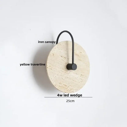 Minimalist beige travertine led wall lights bedroom stone clock