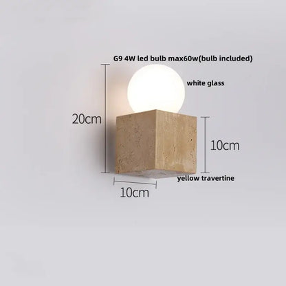 Minimalist beige travertine led wall lights bedroom stone clock