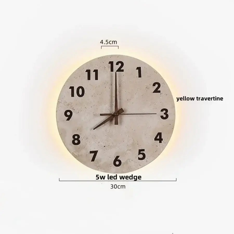 Minimalist beige travertine led wall lights bedroom stone clock