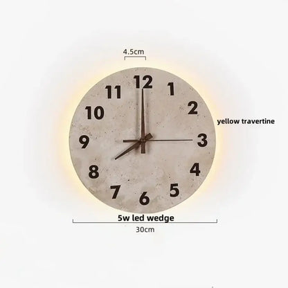 Minimalist beige travertine led wall lights bedroom stone clock