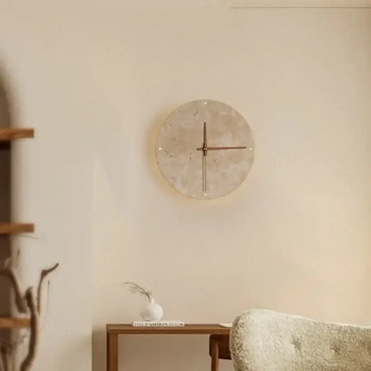 Minimalist beige travertine led wall lights bedroom stone clock