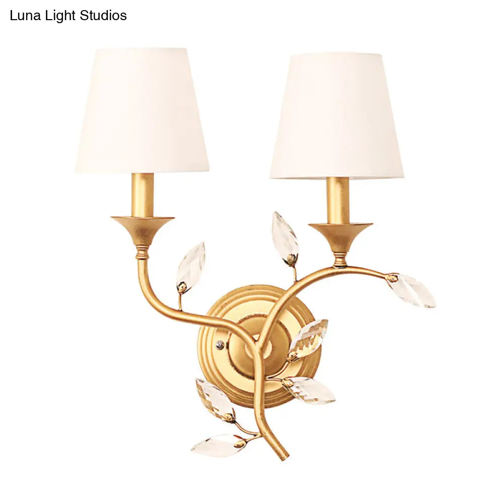 DecorBites™ Minimalist Beveled Crystal Wall Mount Lamp with Black/Gold Finish - 2 Bulbs, Conic Fabric Shade