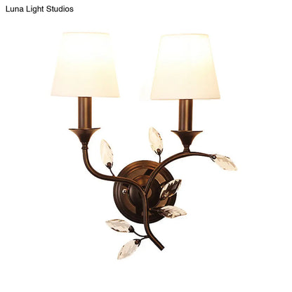 DecorBites™ Minimalist Beveled Crystal Wall Mount Lamp with Black/Gold Finish - 2 Bulbs, Conic Fabric Shade