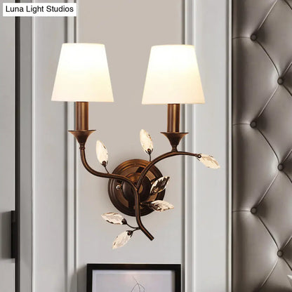 DecorBites™ Minimalist Beveled Crystal Wall Mount Lamp with Black/Gold Finish - 2 Bulbs, Conic Fabric Shade