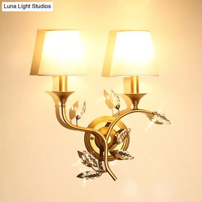 DecorBites™ Minimalist Beveled Crystal Wall Mount Lamp with Black/Gold Finish - 2 Bulbs, Conic Fabric Shade