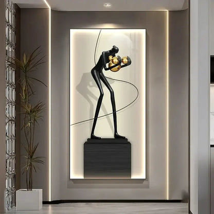 Minimalist black abstract figure luminous canvas wall lamp living room