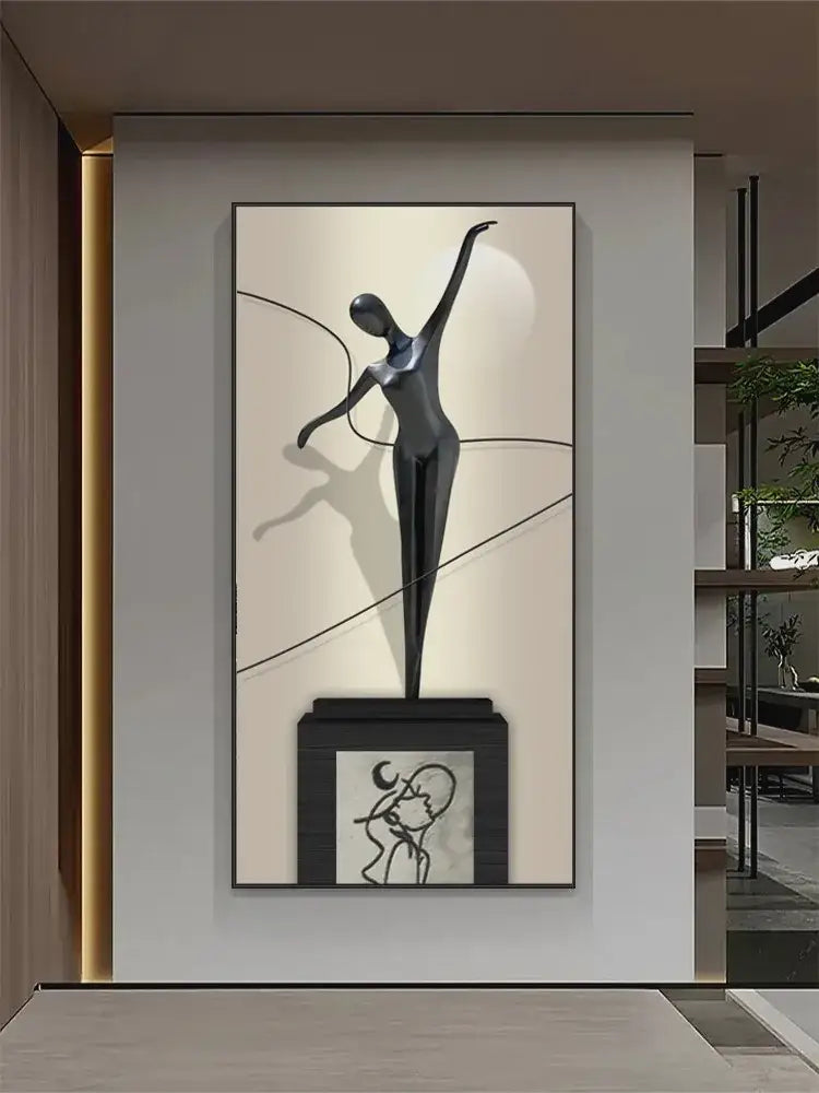 Minimalist black abstract figure luminous canvas wall lamp living room