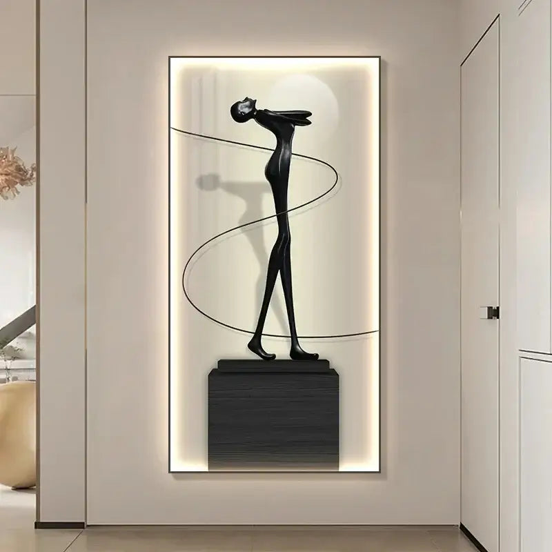 Minimalist black abstract figure luminous canvas wall lamp living room