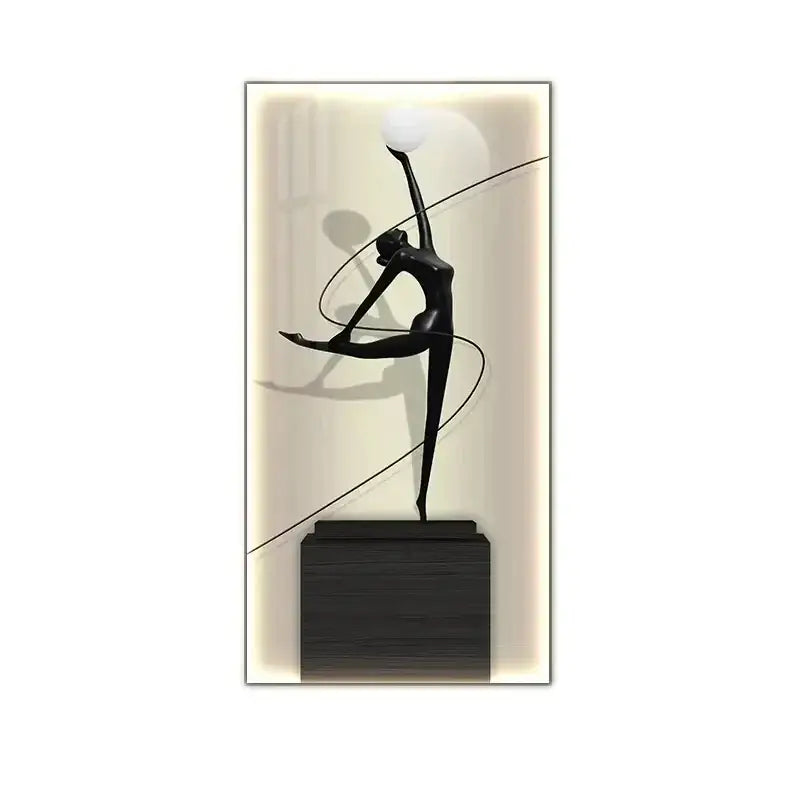 Minimalist black abstract figure luminous canvas wall lamp living room