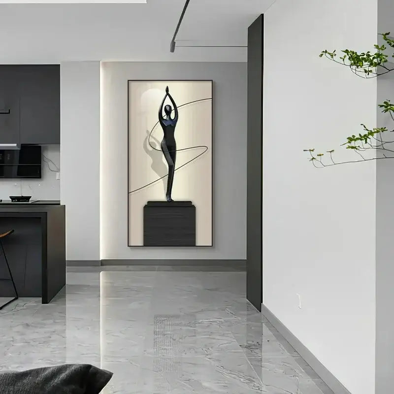 Minimalist black abstract figure luminous canvas wall lamp living room