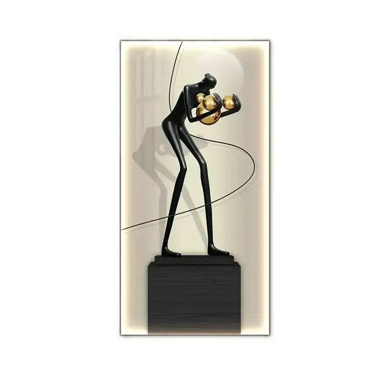 Minimalist black abstract figure luminous canvas wall lamp living room