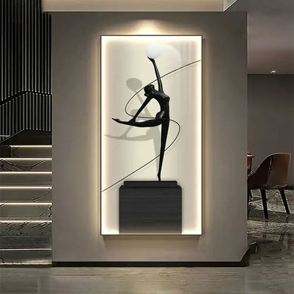Minimalist black abstract figure luminous canvas wall lamp living room