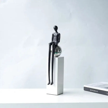 Minimalist black abstract thinker metal figurine living room decor