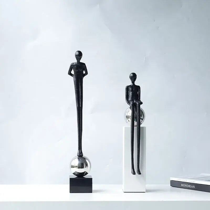 Minimalist black abstract thinker metal figurine living room decor
